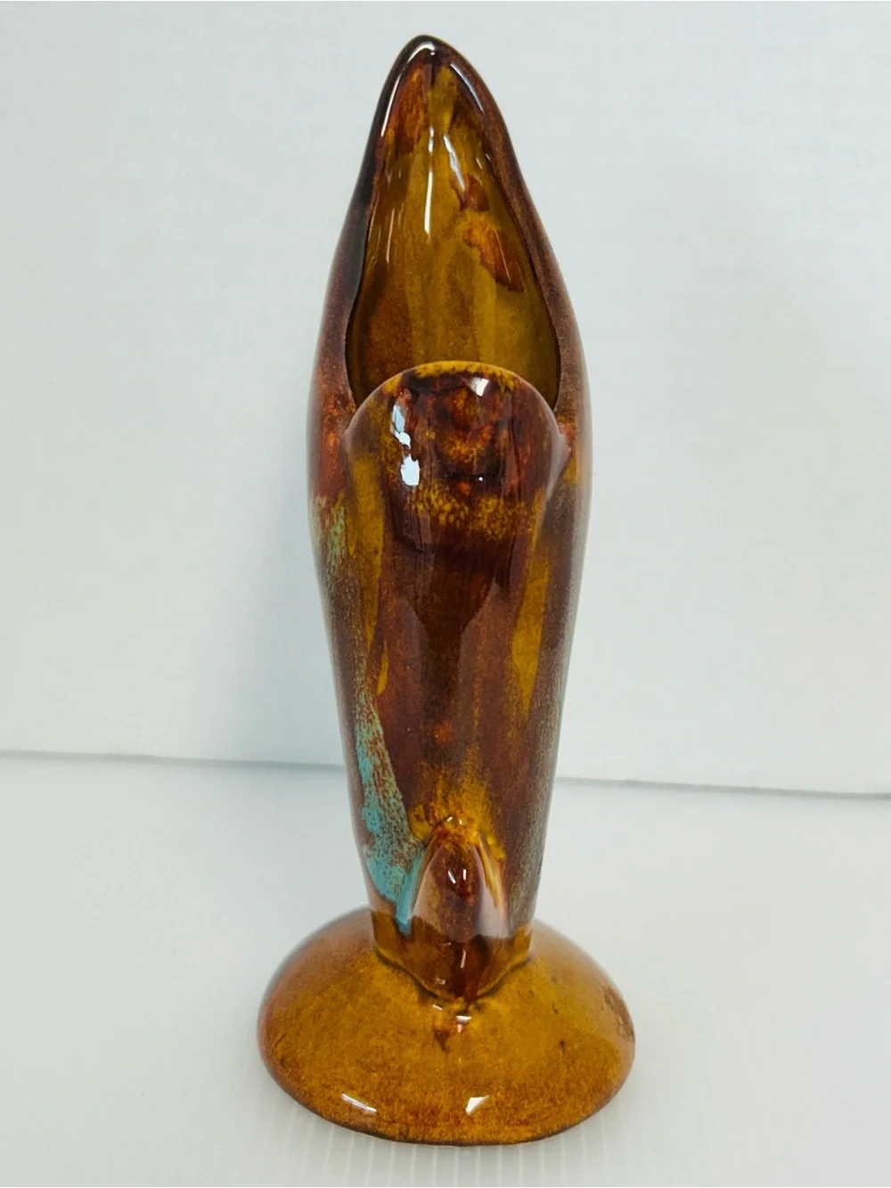 Hot Springs Pottery Vintage Signed MCM Glossy Drip Glazed 8” Tall Art Bud Vase